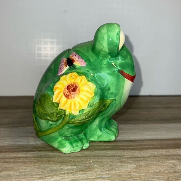 Vintage Whimsical Handpainted Ceramic Frog Coin Piggy Bank W/ Stopper Coin Bank - Picture 4 of 7